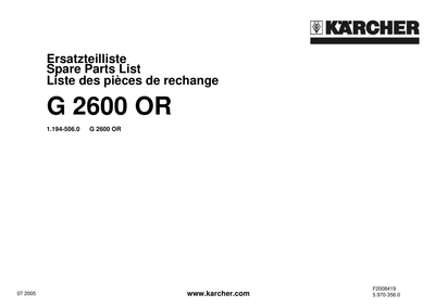 Karcher G2600OR Parts Diagram & Replacement Parts (Exploded View)
