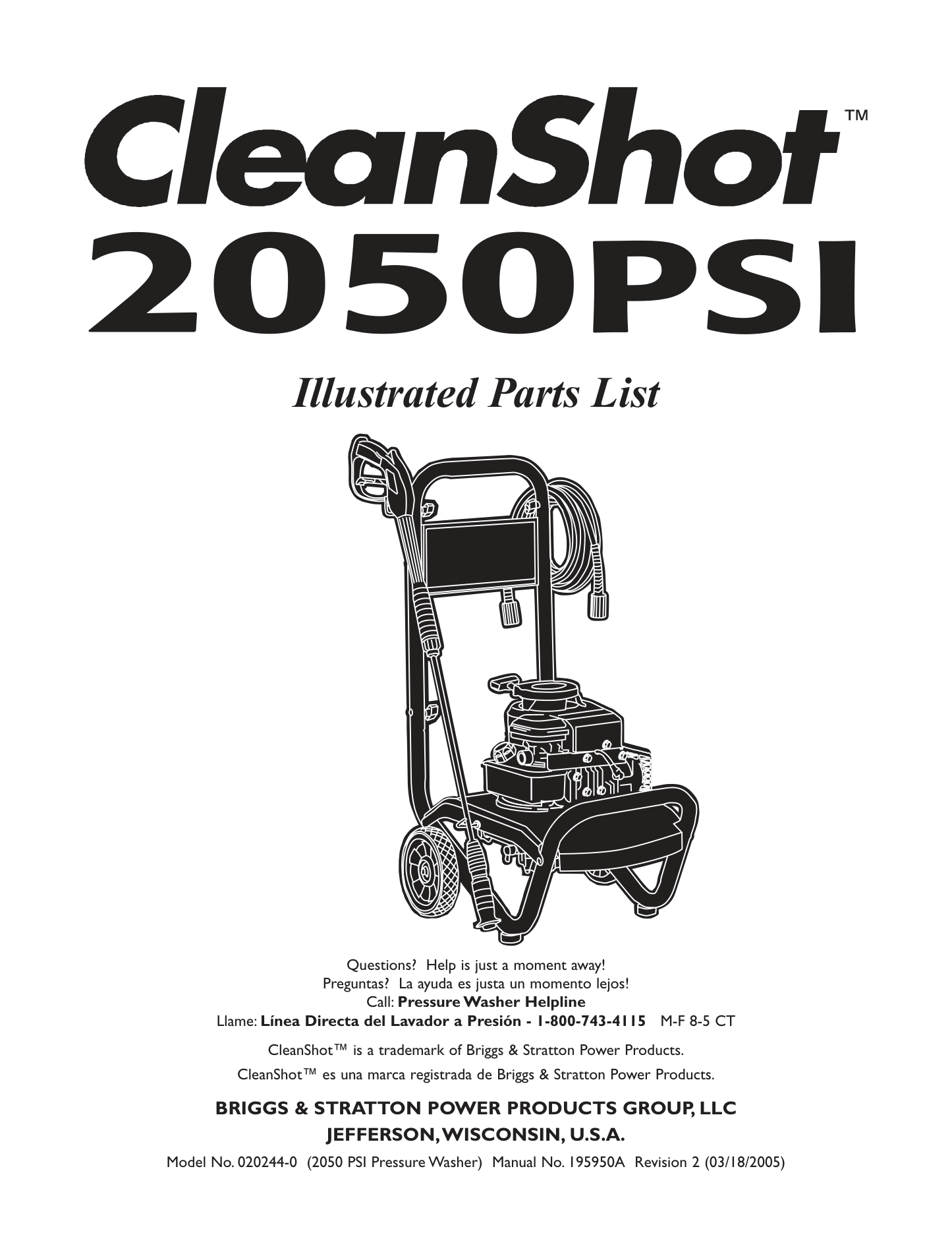 Cleanshot 020244 Pressure Washer Parts Diagram & Breakdown (Exploded View PDF) parts breakdown