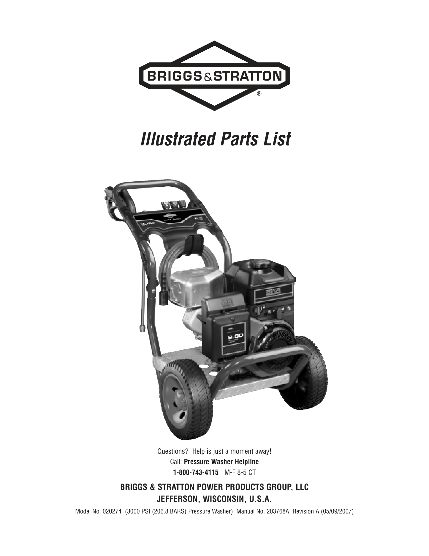 Briggs & Stratton 020274 Parts Diagram & Replacement Parts (Exploded View) parts breakdown