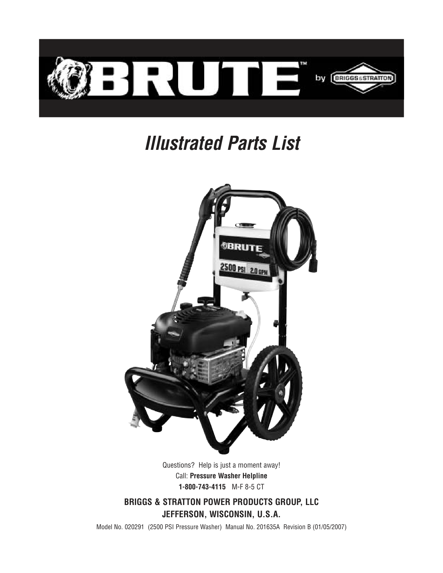 Brute 020291 Pressure Washer Parts Diagram & Breakdown (Exploded View PDF) parts breakdown