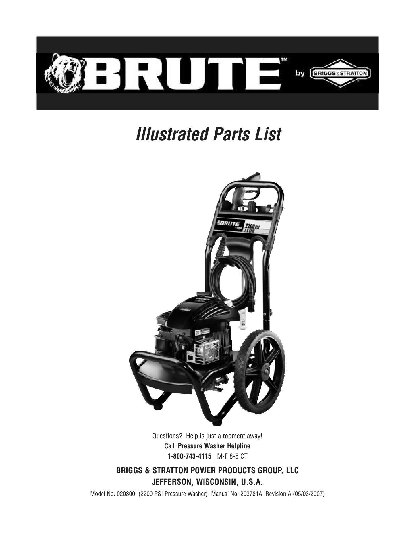 Brute 020300 Pressure Washer Parts Diagram & Breakdown (Exploded View PDF) parts breakdown