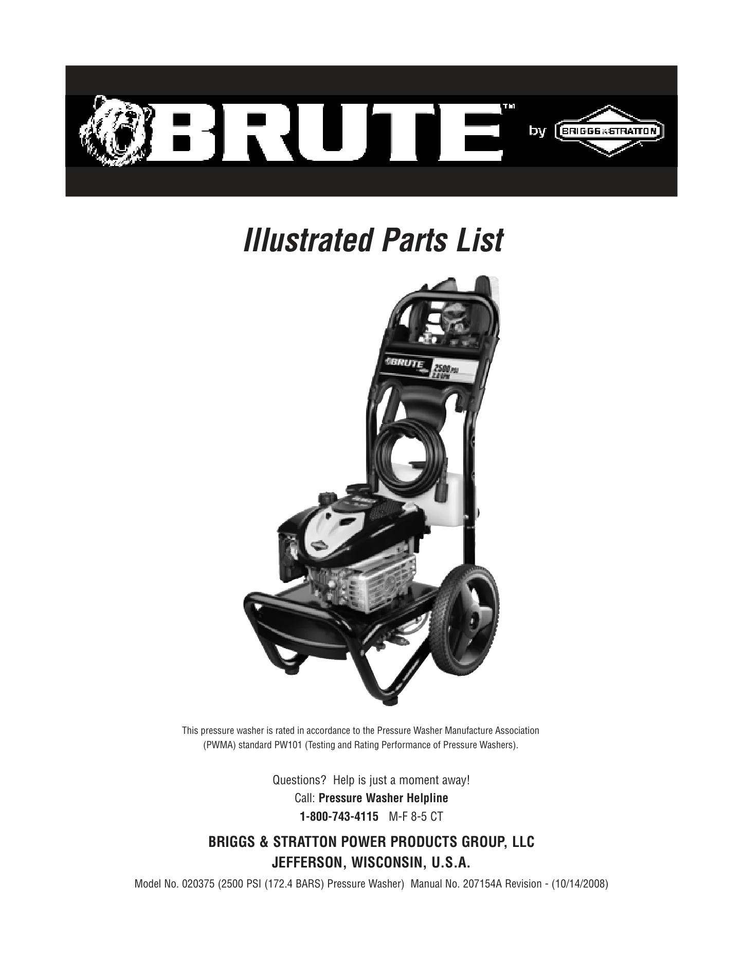 Brute 020375 Pressure Washer Parts Diagram & Breakdown (Exploded View PDF) parts breakdown