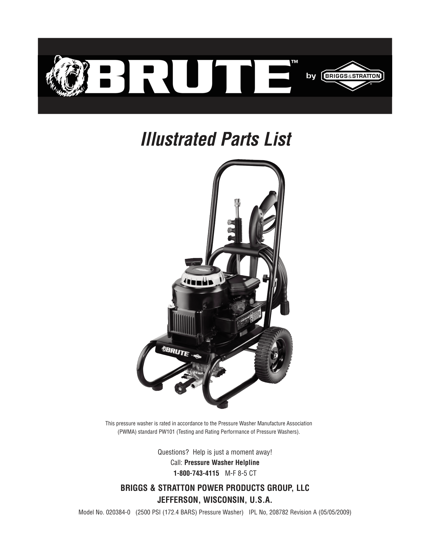 Brute 020384 Pressure Washer Parts Diagram & Breakdown (Exploded View PDF) parts breakdown