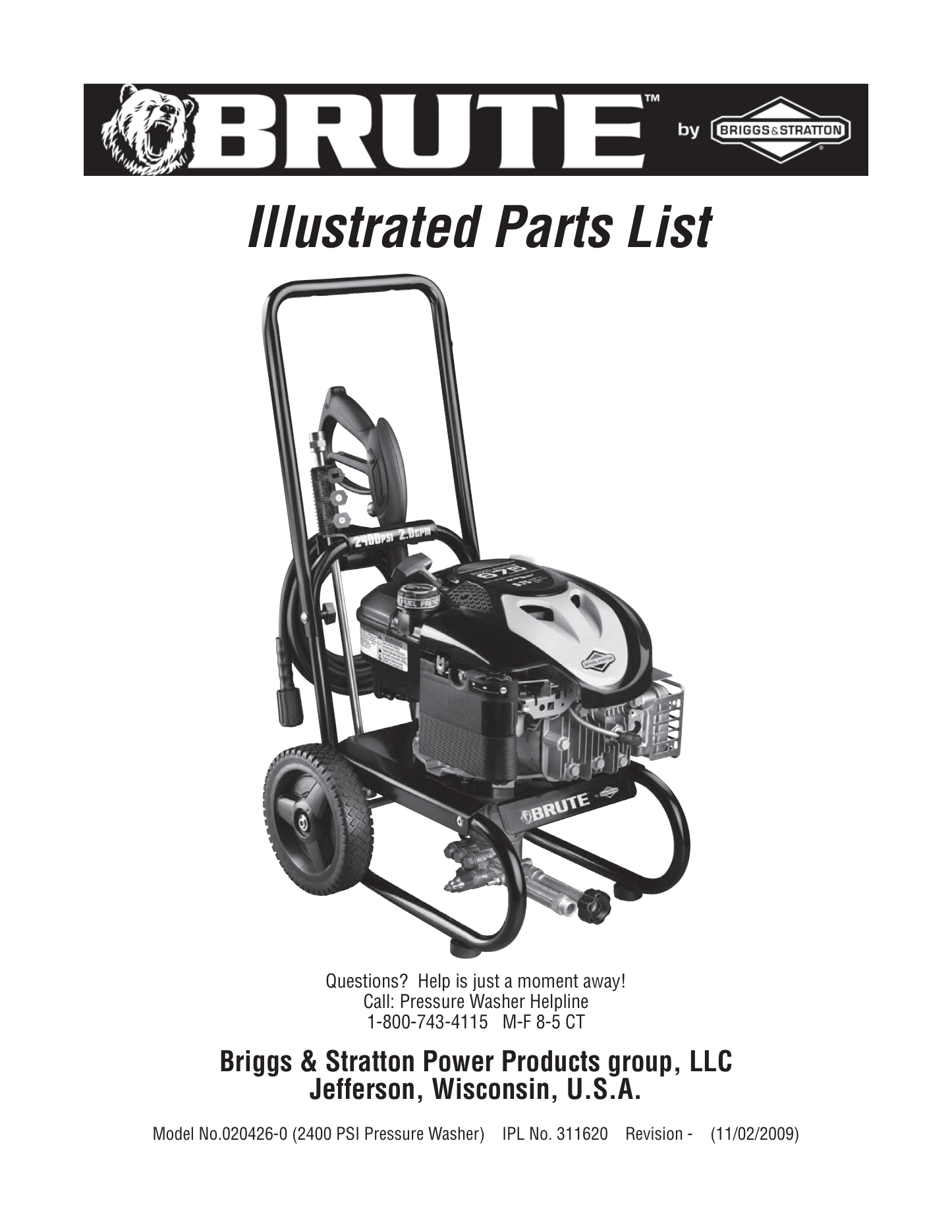 Brute 020426 Pressure Washer Parts Diagram & Breakdown (Exploded View PDF) parts breakdown