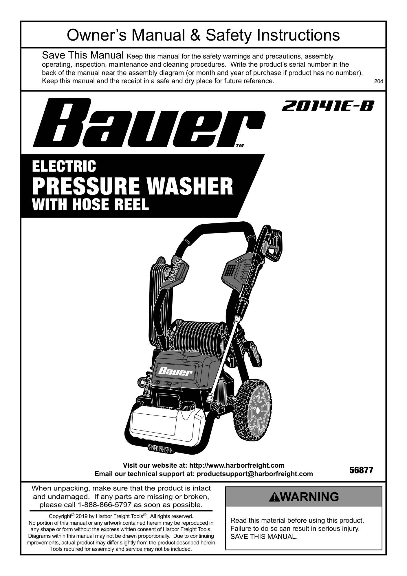 Bauer 56877 Pressure Washer Parts Diagram & Breakdown (Exploded View PDF) parts breakdown