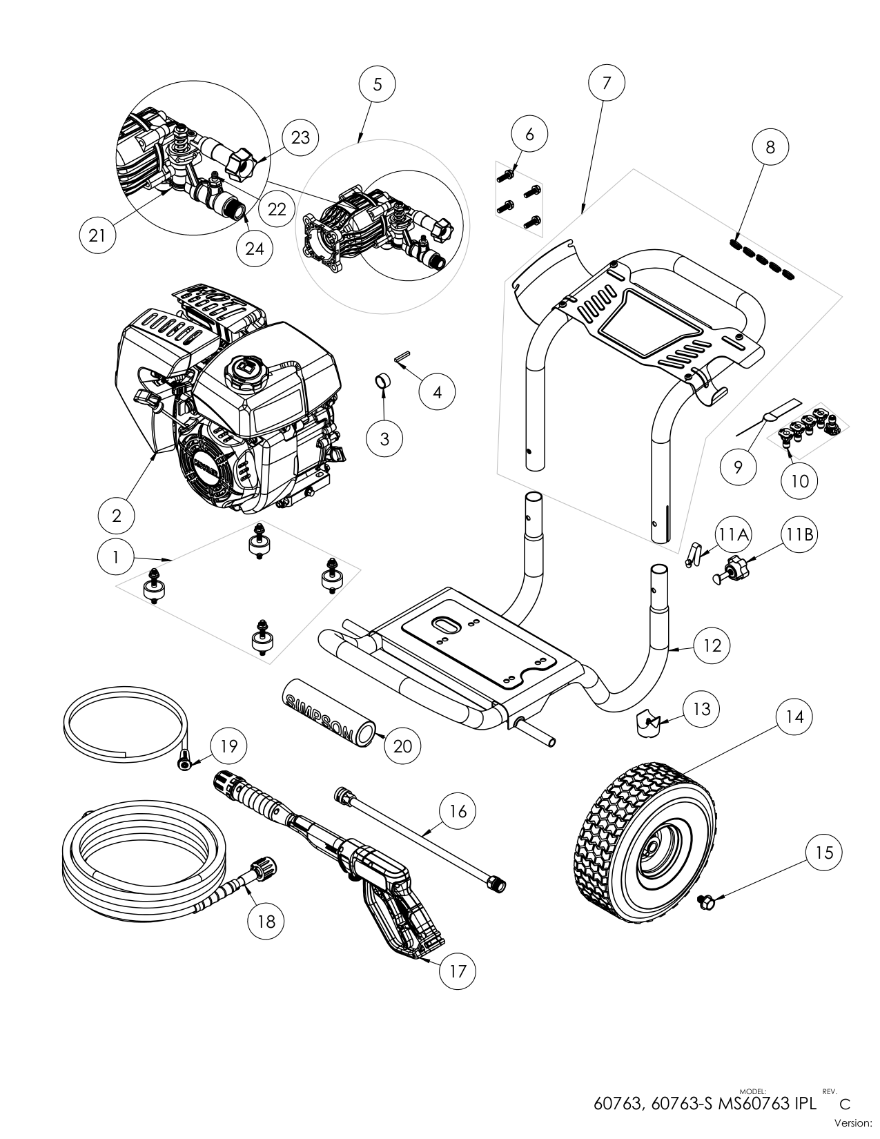 Simpson MS60763 Pressure Washer Parts Diagram parts breakdown