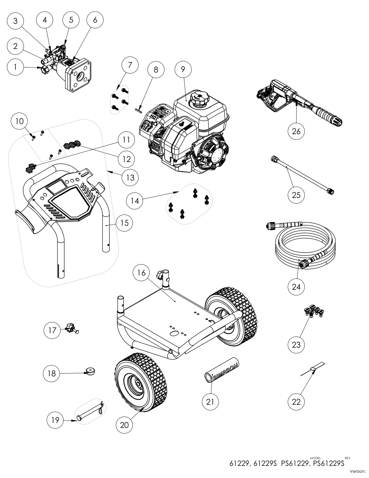Simpson 61229S Pressure Washer Parts Diagram parts breakdown