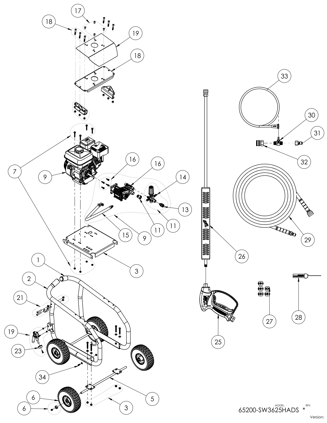 Simpson SW3625HADS Pressure Washer Parts Diagram parts breakdown