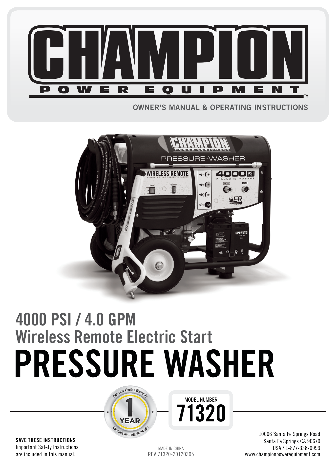 Champion 71320 Pressure Washer Parts Diagram & Breakdown (Exploded View PDF) parts breakdown