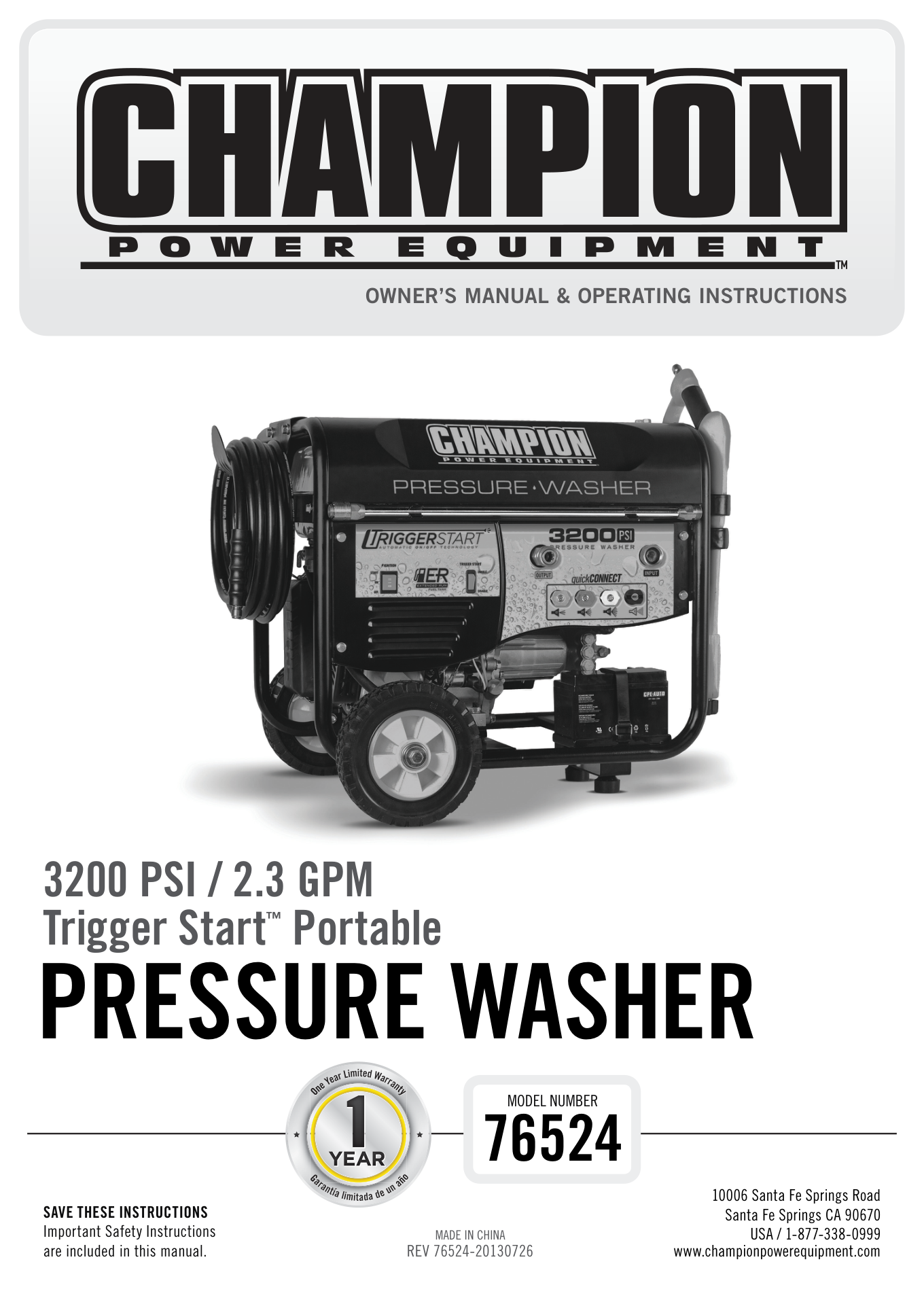 Champion 76524 Pressure Washer Parts Diagram & Breakdown (Exploded View PDF) parts breakdown