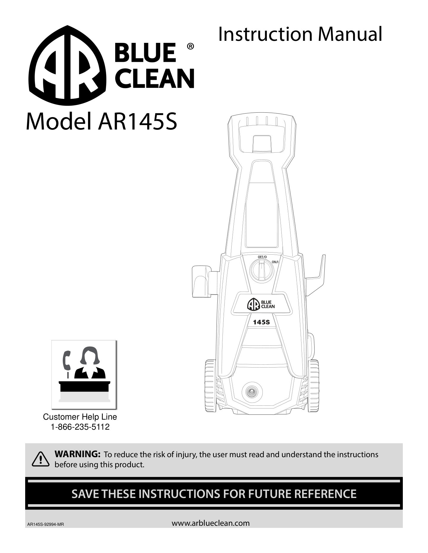 AR Blue Clean AR145S Pressure Washer Parts Diagram & Breakdown (Exploded View PDF) parts breakdown