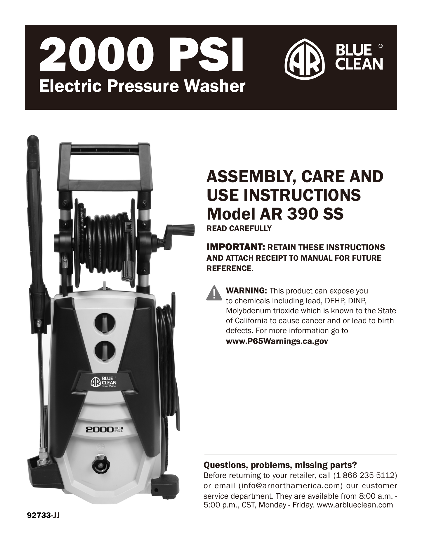 AR Blue Clean AR390SS Pressure Washer Parts Diagram & Breakdown (Exploded View PDF) parts breakdown