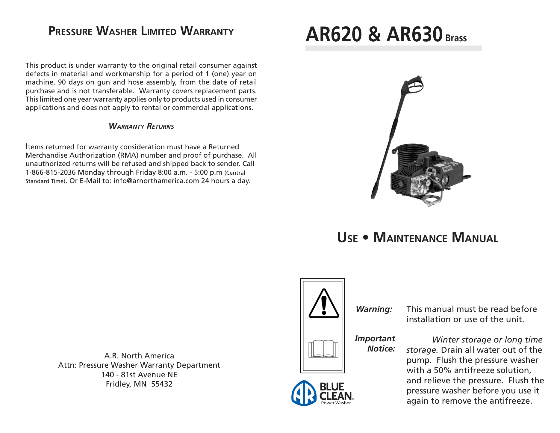 AR Blue Clean AR620 Pressure Washer Parts Diagram & Breakdown (Exploded View PDF) parts breakdown