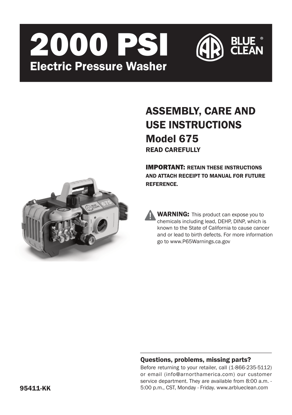 AR Blue Clean AR675 Pressure Washer Parts Diagram & Breakdown (Exploded View PDF) parts breakdown