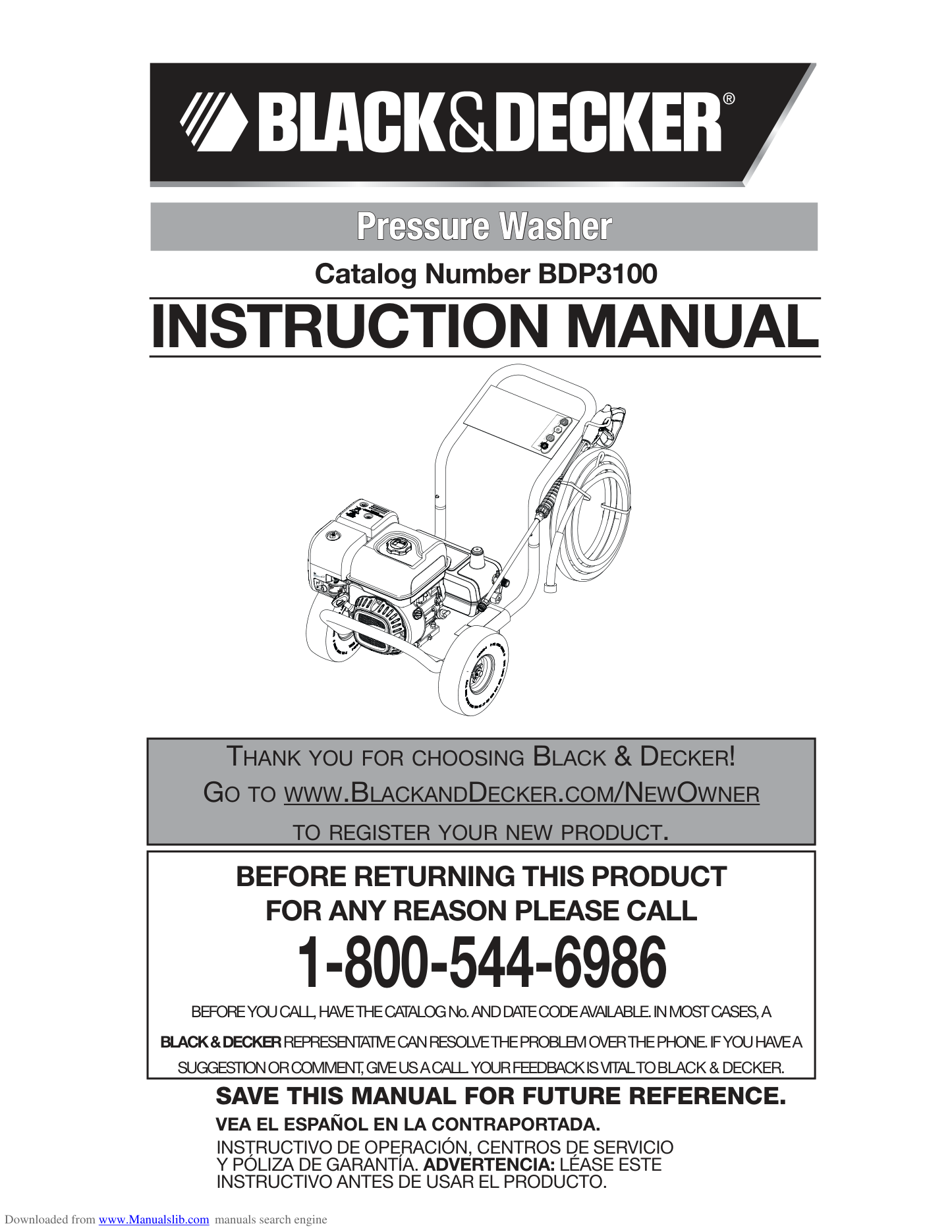 Black And Decker BDP3100 Pressure Washer Parts Diagram & Breakdown (Exploded View PDF) parts breakdown