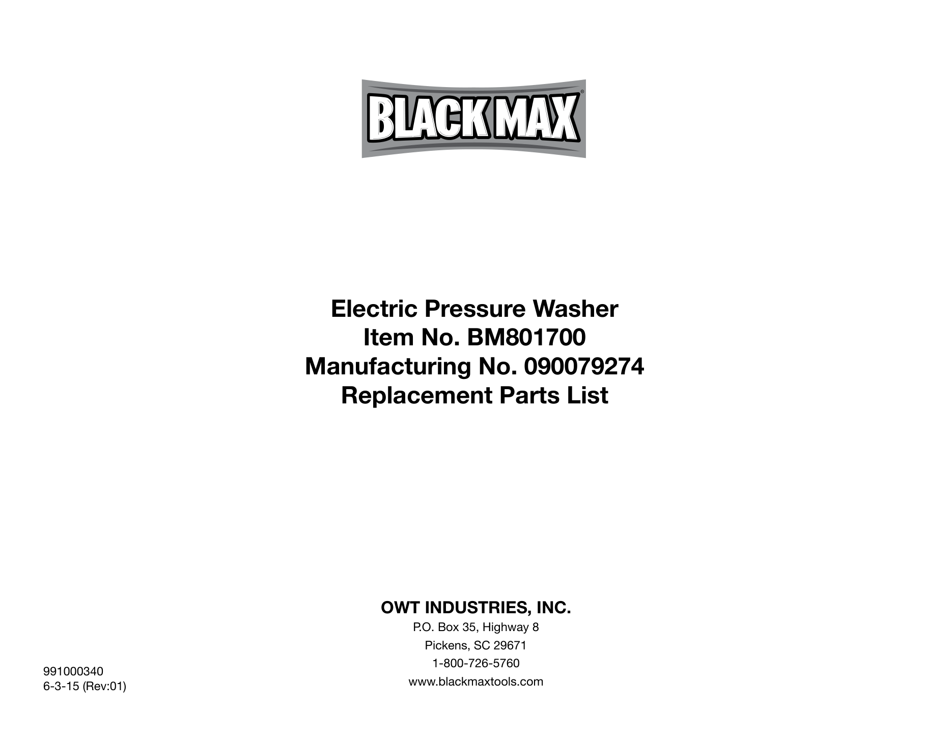 Black Max BM801700 Pressure Washer Parts Diagram & Breakdown (Exploded View PDF) parts breakdown