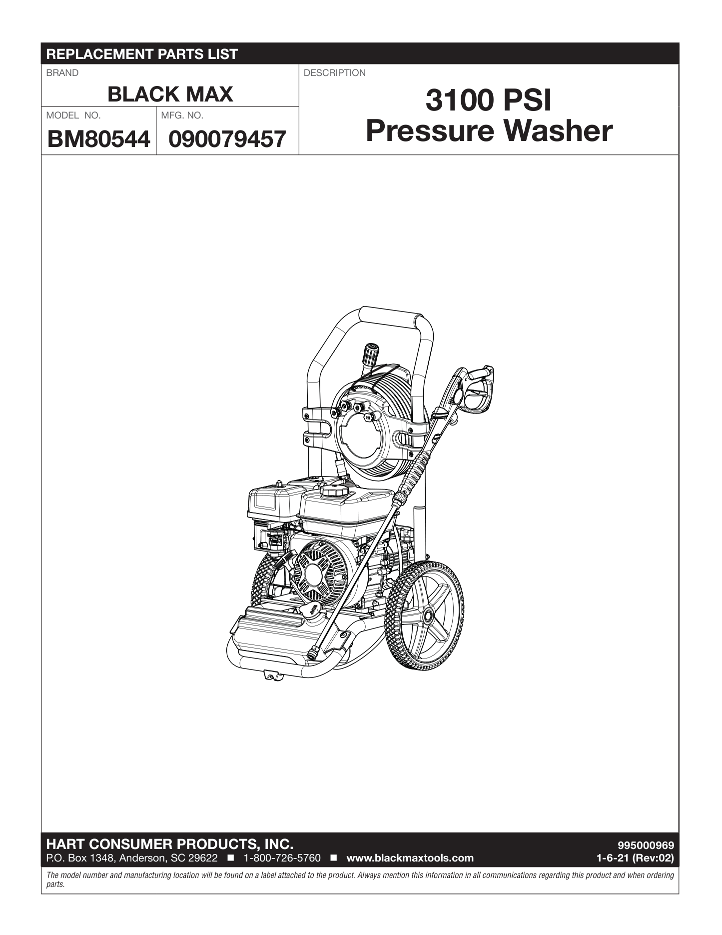 Black Max BM80544 Pressure Washer Parts Diagram & Breakdown (Exploded View PDF) parts breakdown