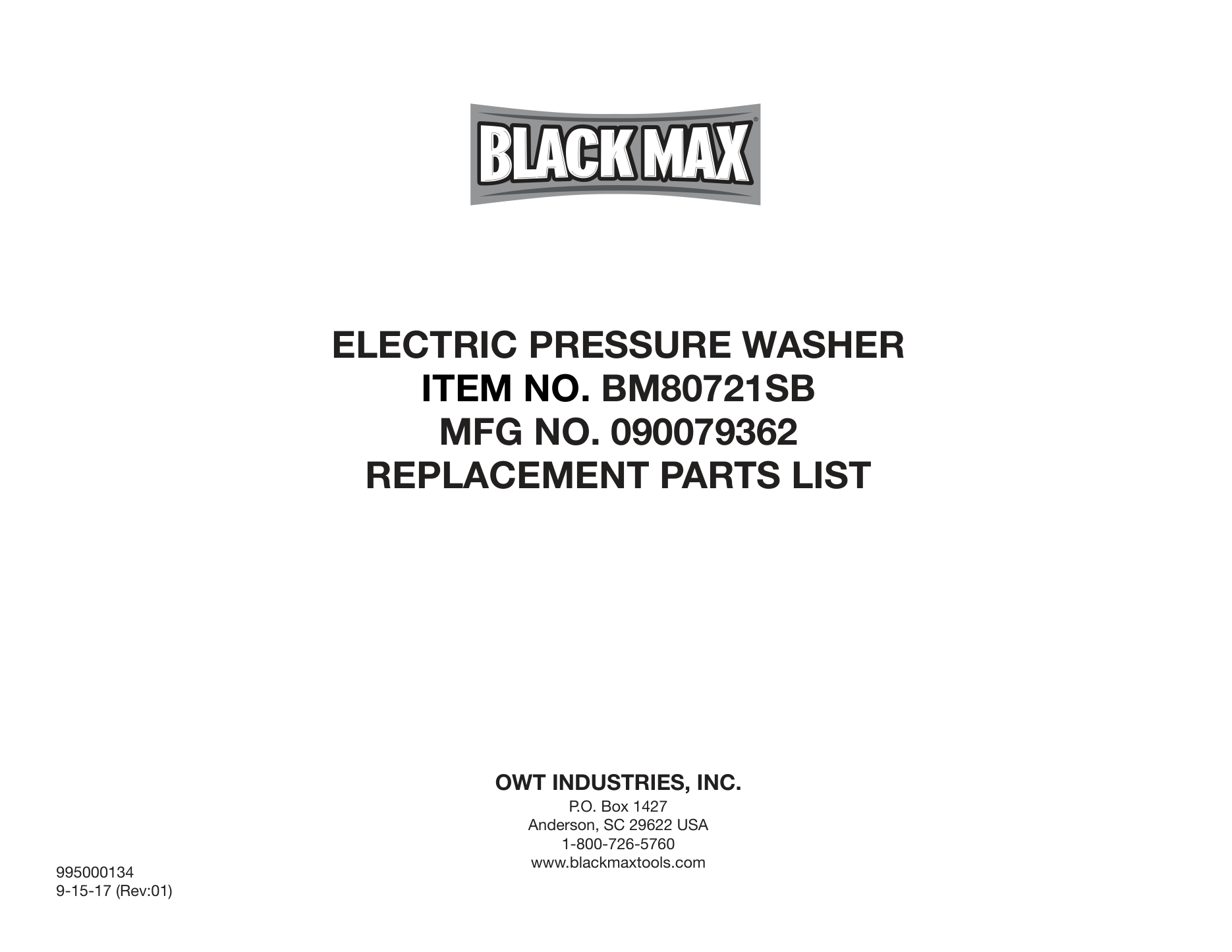 Black Max BM80721SB Pressure Washer Parts Diagram & Breakdown (Exploded View PDF) parts breakdown