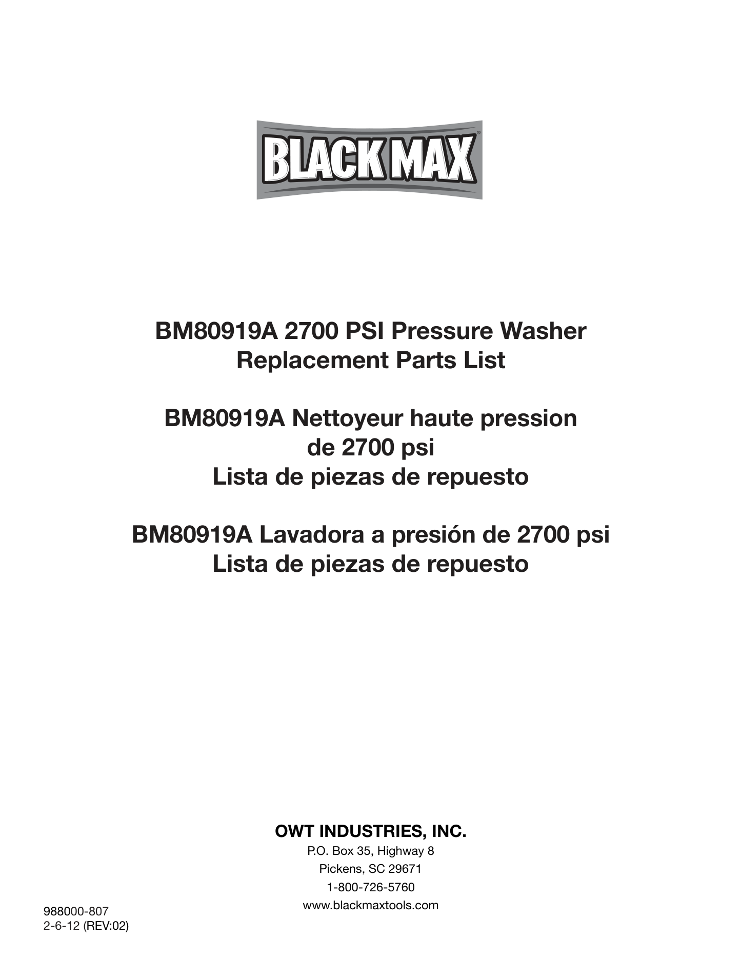Black Max BM80919A Pressure Washer Parts Diagram & Breakdown (Exploded View PDF) parts breakdown