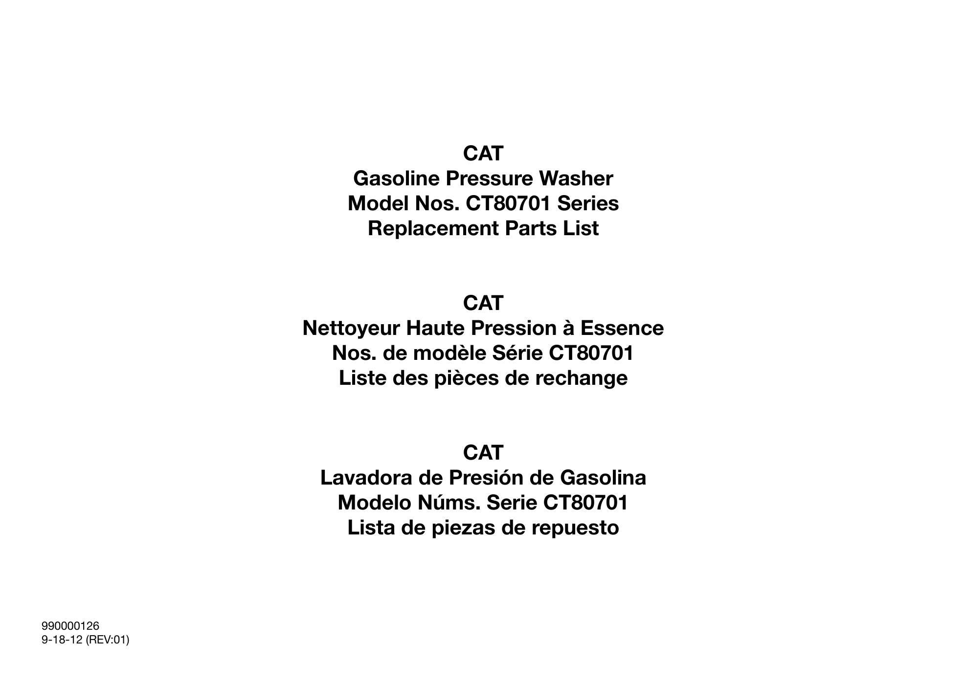 Cat CT80701 Pressure Washer Parts Diagram & Breakdown (Exploded View PDF) parts breakdown