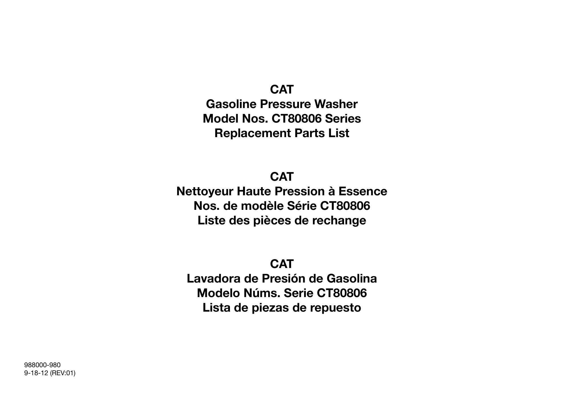 Cat CT80806 Pressure Washer Parts Diagram & Breakdown (Exploded View PDF) parts breakdown