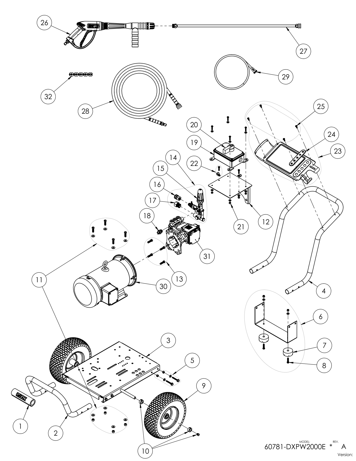 DeWalt DXPW2000E Parts Diagram & Replacement Parts (Exploded View) parts breakdown