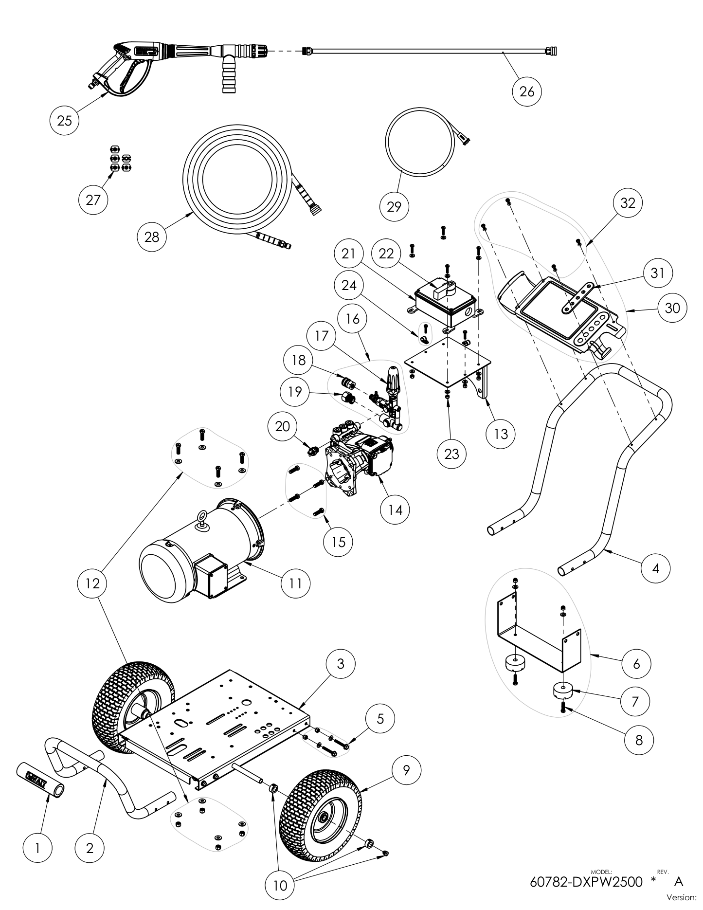 DeWalt DXPW2500 Parts Diagram & Replacement Parts (Exploded View) parts breakdown