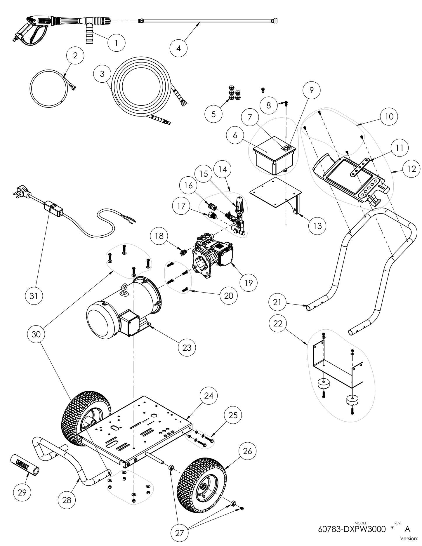 DeWalt DXPW3000 Parts Diagram & Replacement Parts (Exploded View) parts breakdown