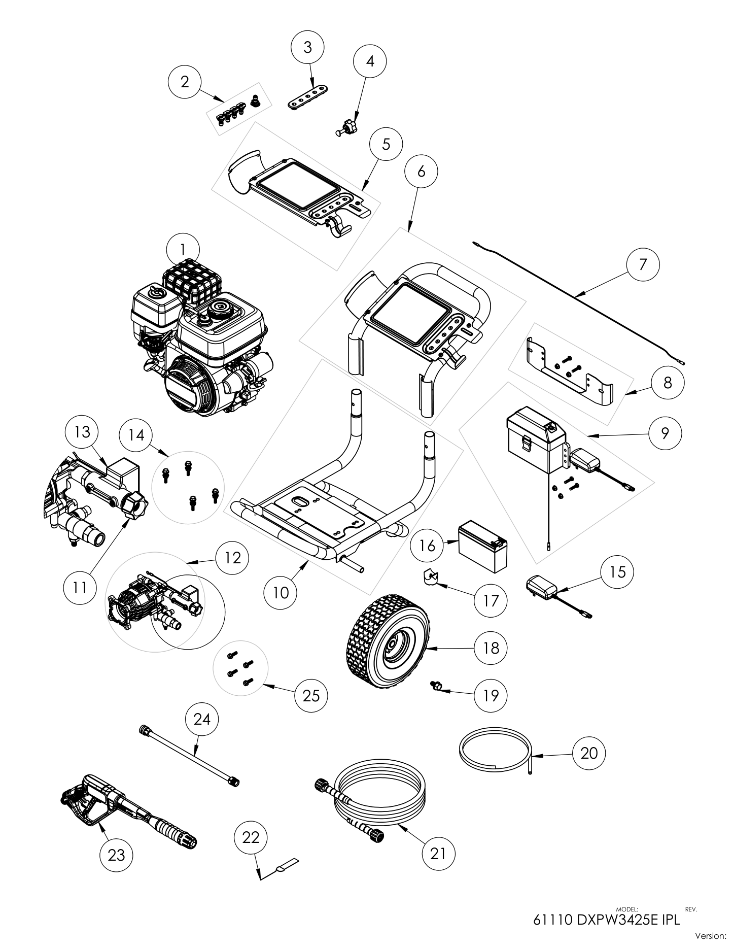 DeWalt DXPW3425E Parts Diagram & Replacement Parts (Exploded View) parts breakdown