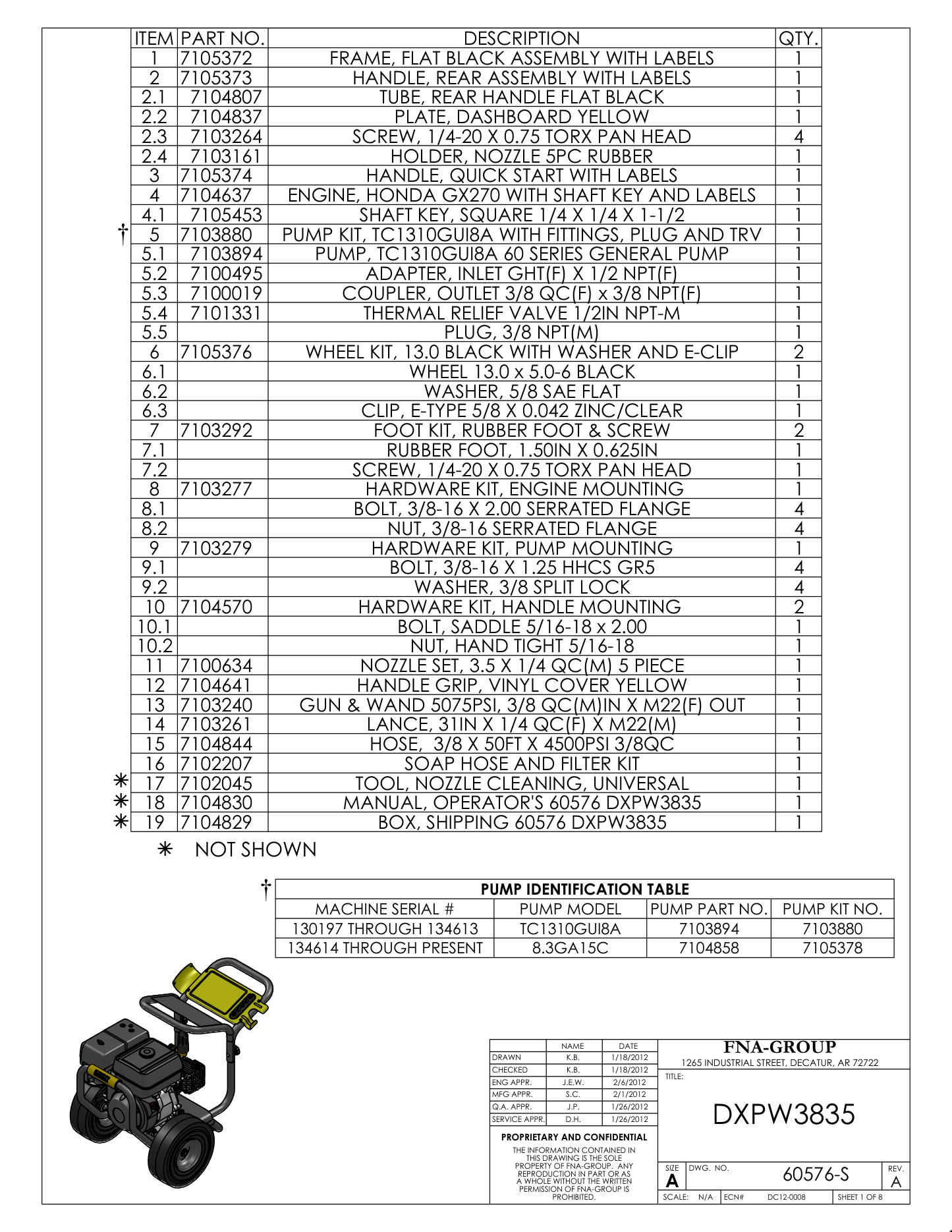DeWalt DXPW3835 Parts Diagram & Replacement Parts (Exploded View) parts breakdown