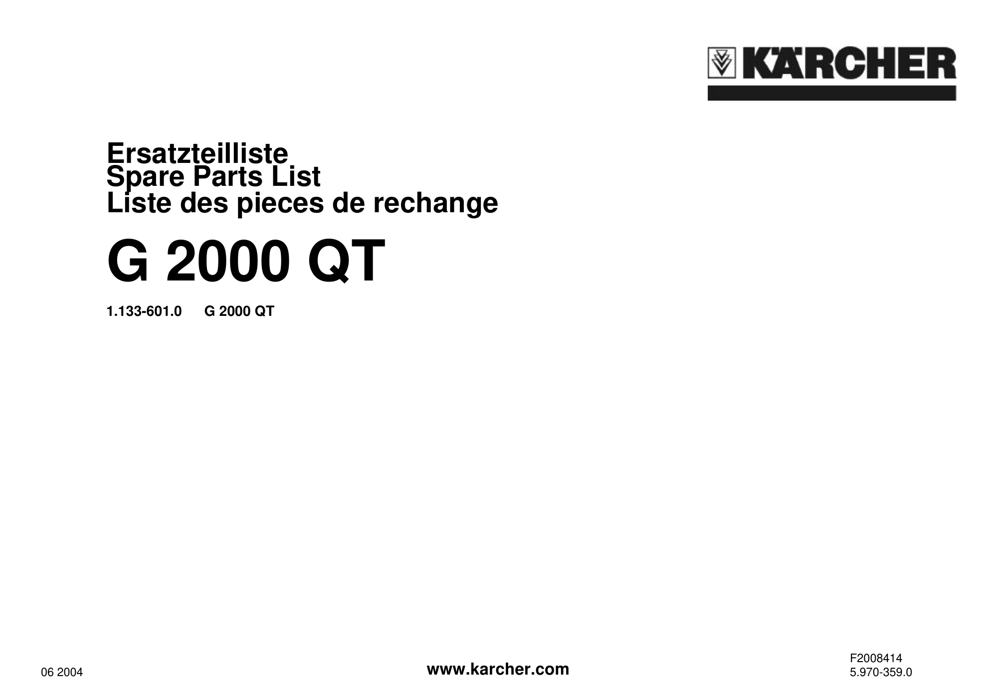 Karcher G2000QT Parts Diagram & Replacement Parts (Exploded View) parts breakdown