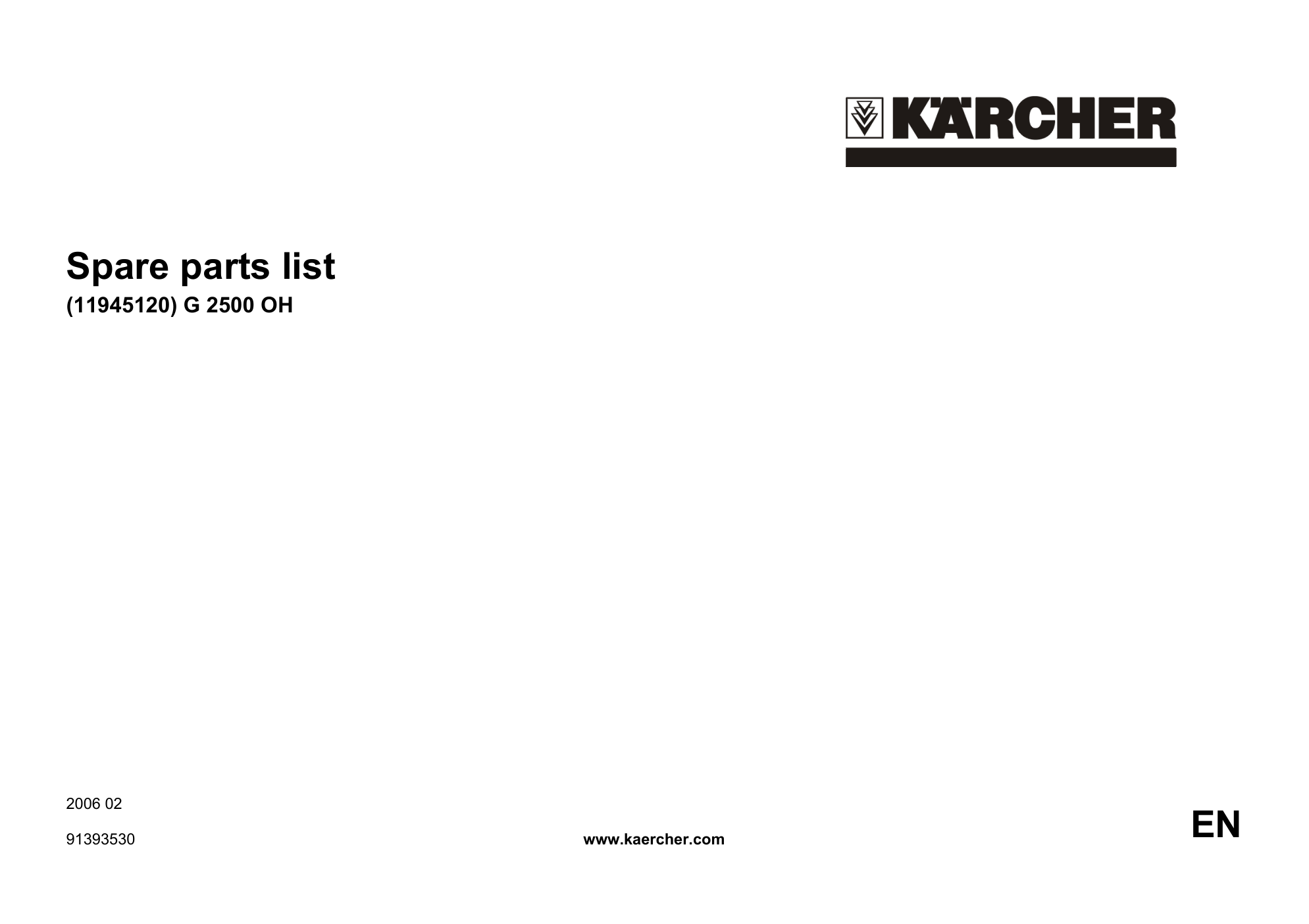 Karcher G2500OH Parts Diagram & Replacement Parts (Exploded View) parts breakdown