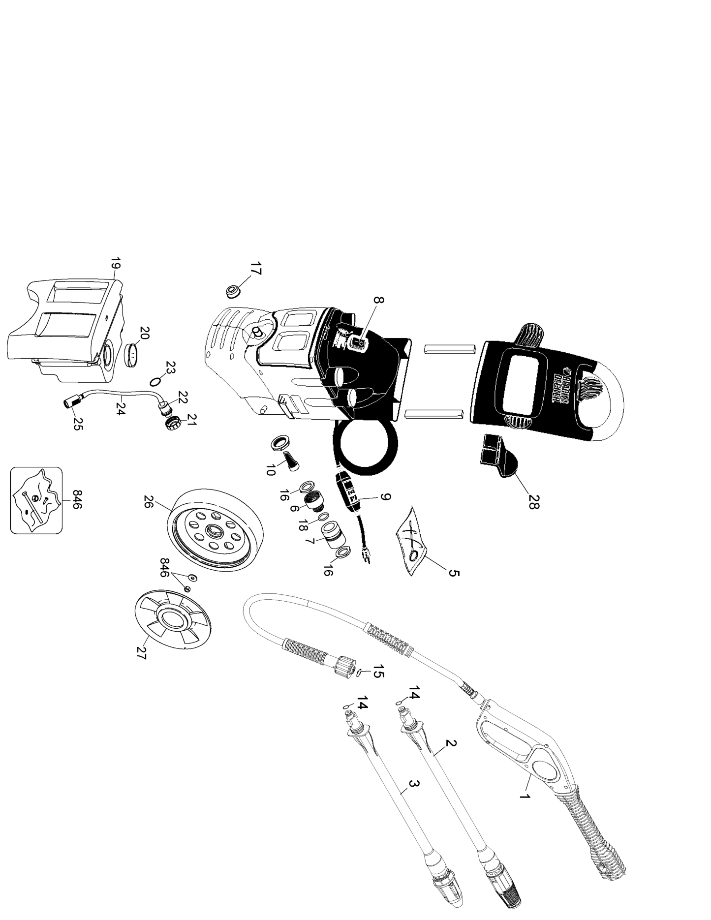 Black And Decker PW1600 Pressure Washer Parts Diagram & Breakdown (Exploded View PDF) parts breakdown
