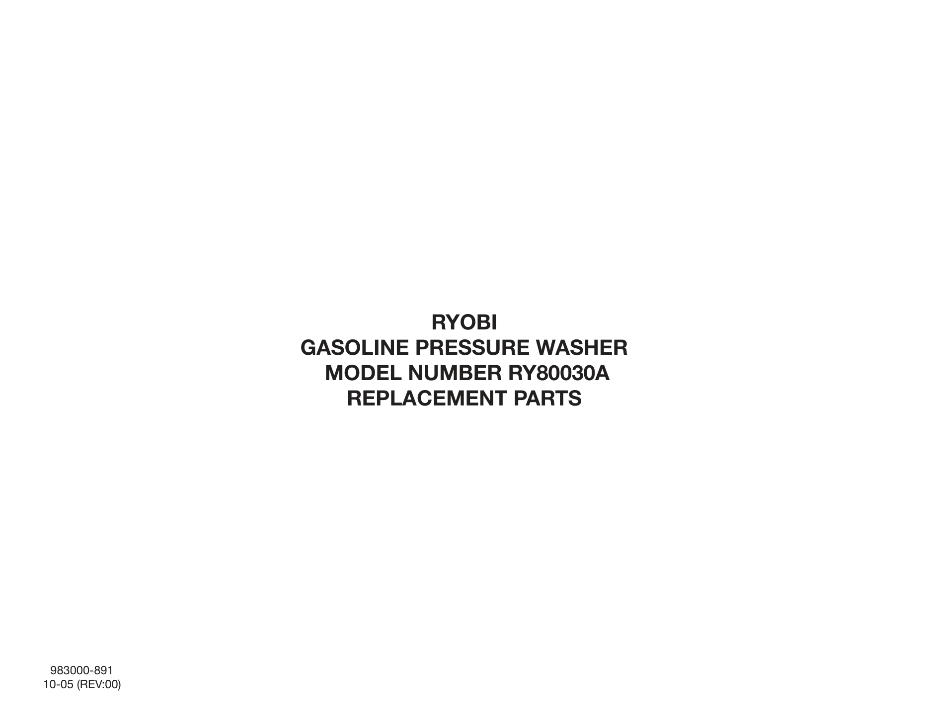 Ryobi RY80030A Parts Diagram & Replacement Parts (Exploded View) parts breakdown