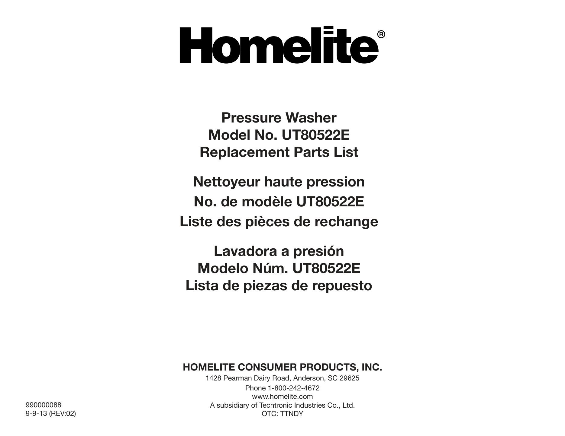 Homelite UT80522E Parts Diagram & Replacement Parts (Exploded View) parts breakdown