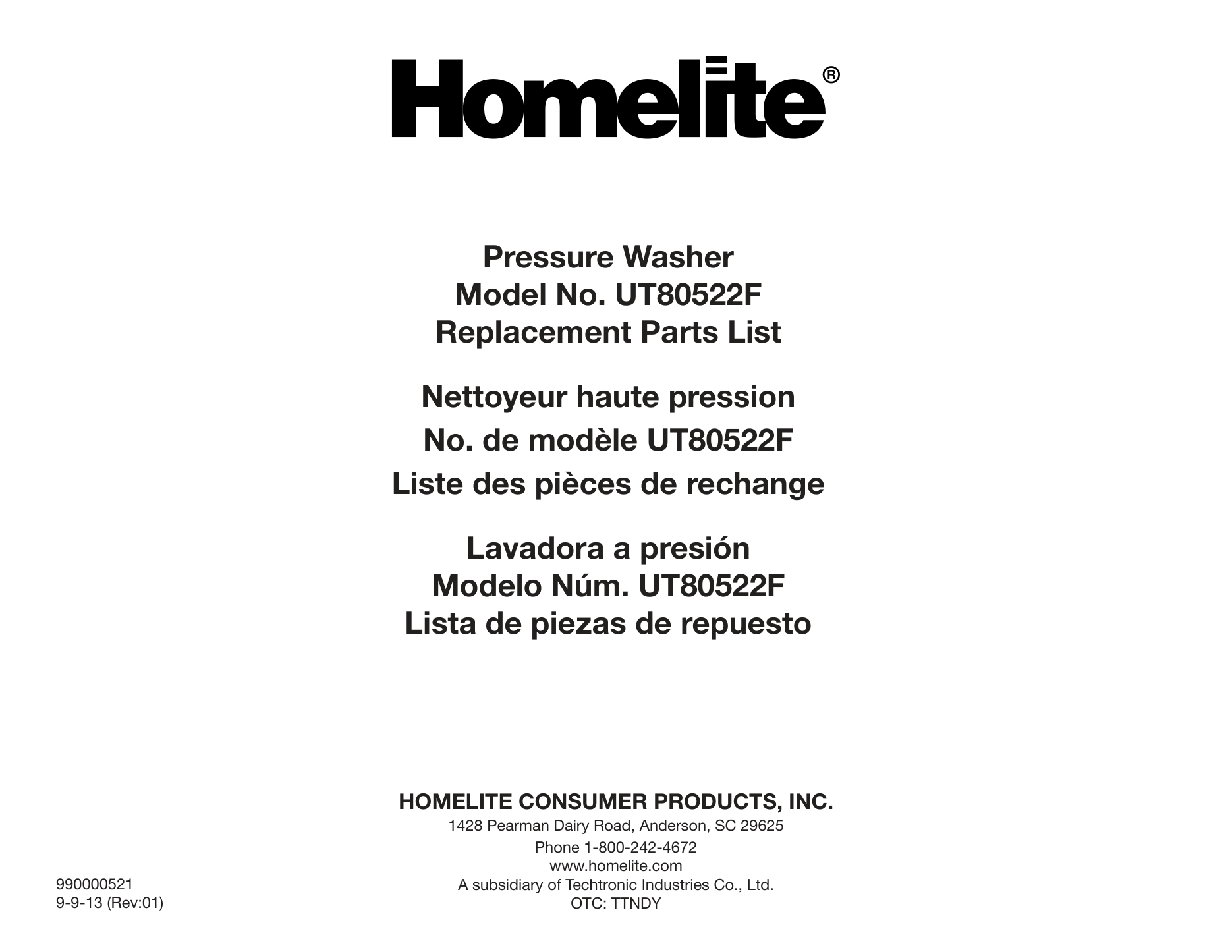 Homelite UT80522F Parts Diagram & Replacement Parts (Exploded View) parts breakdown