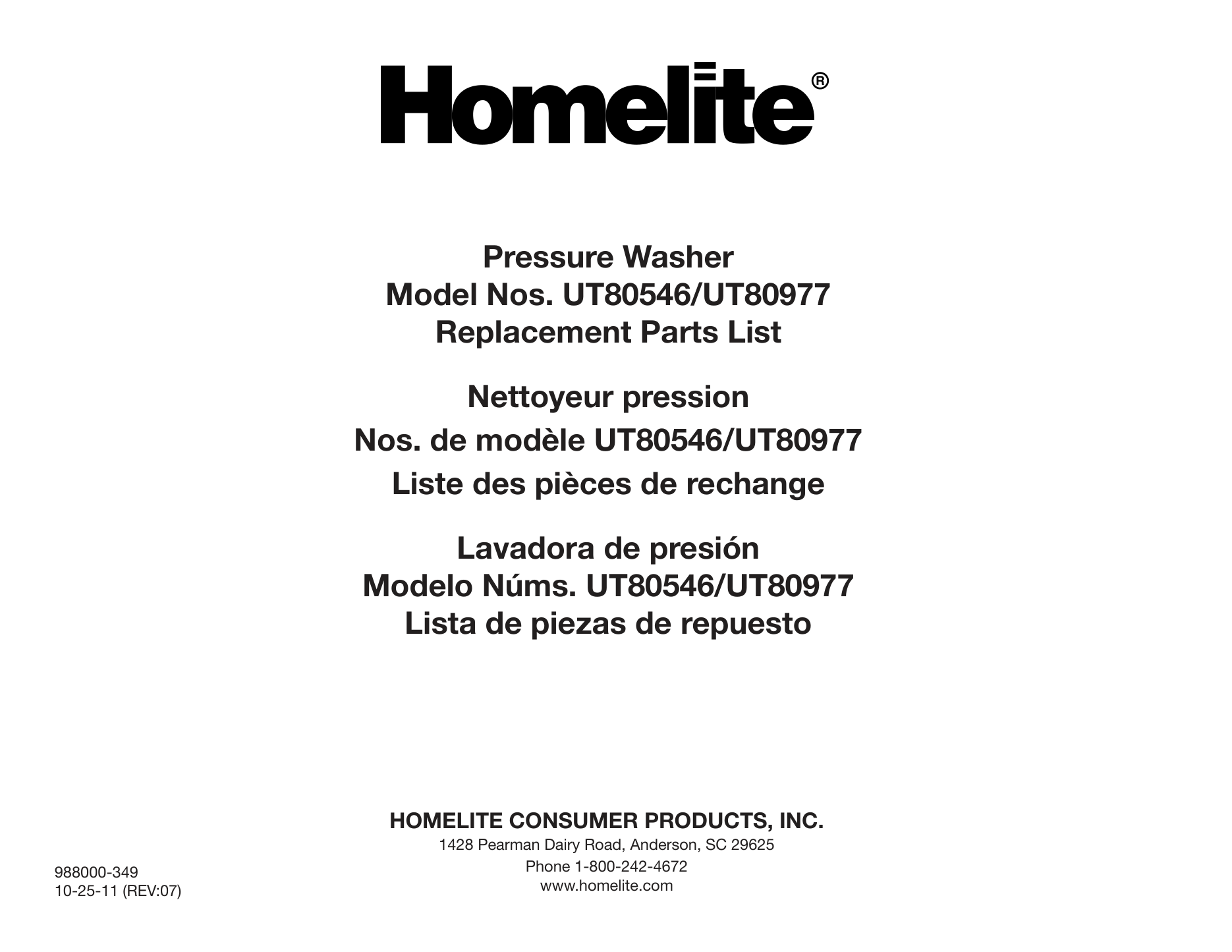 Homelite UT80977 Parts Diagram & Replacement Parts (Exploded View) parts breakdown